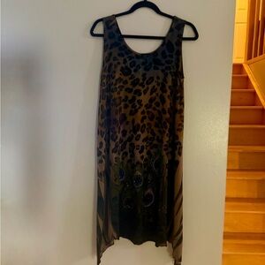 💥Asymmetrical Leopard with Sequins Peacock Feathers Print Dress